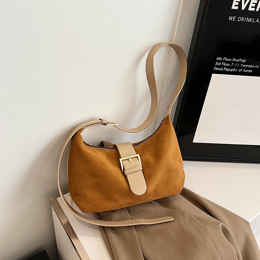 Suede Hobo Crossbody Handbag
