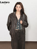 Vintage Distressed Brown Leather Jacket