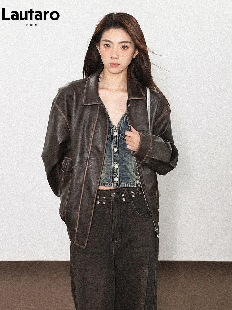 Vintage Distressed Brown Leather Jacket