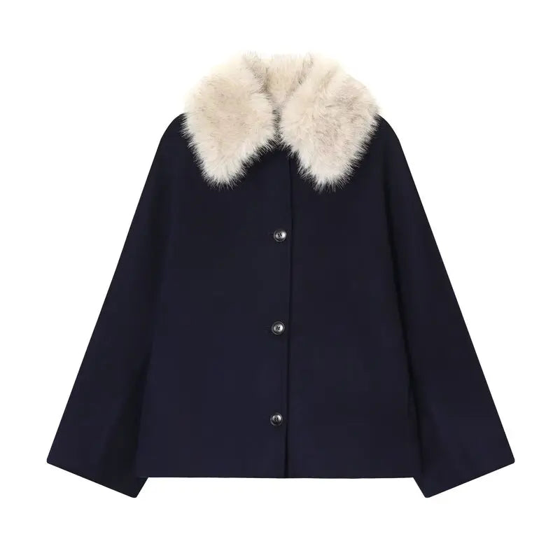 Plush Button-Front Fur-Look Coat