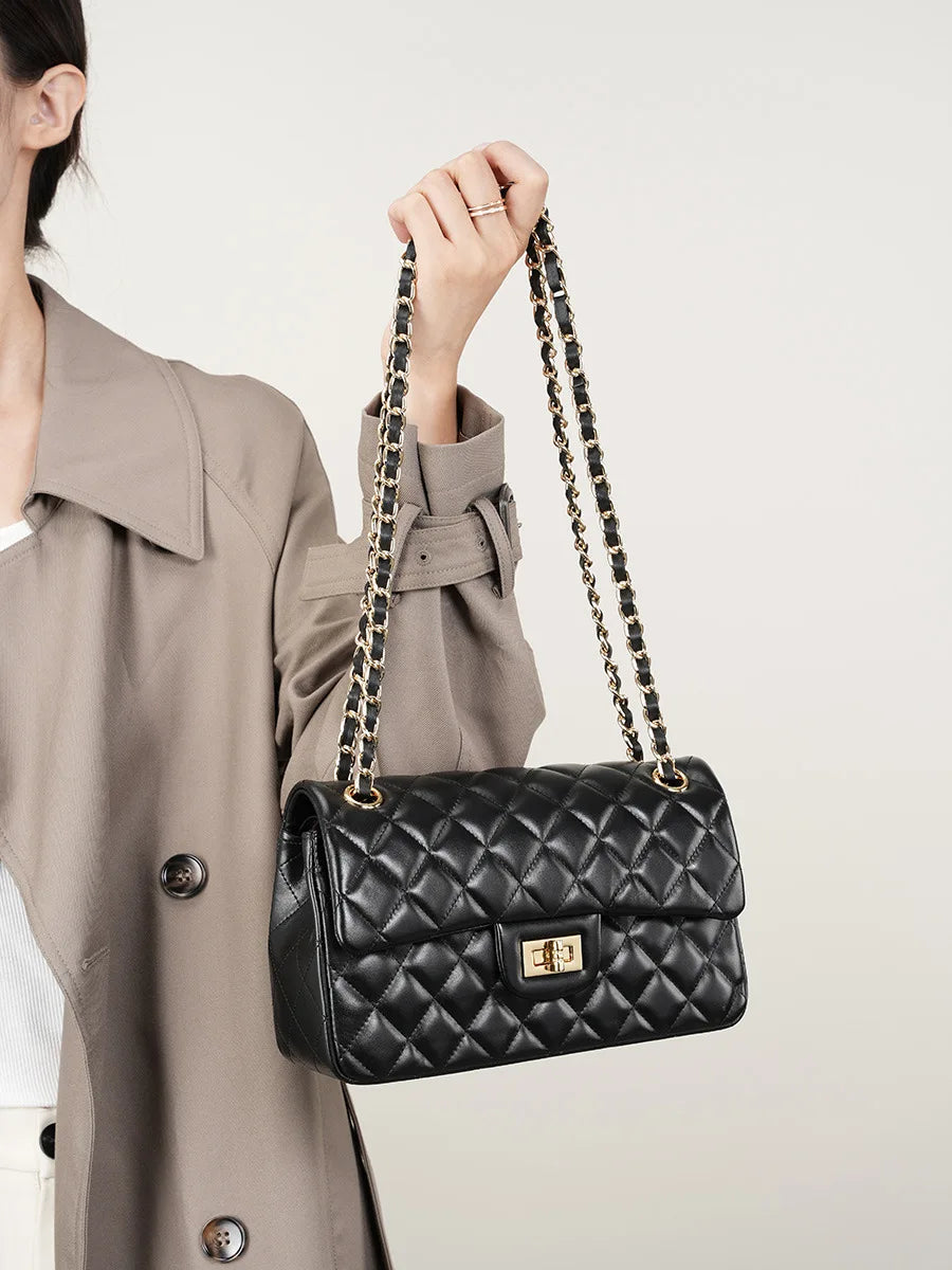 Diamond Stitch Leather Chain Bag
