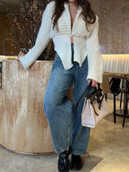 Elegant V-Neck Flare Sleeve Pullover