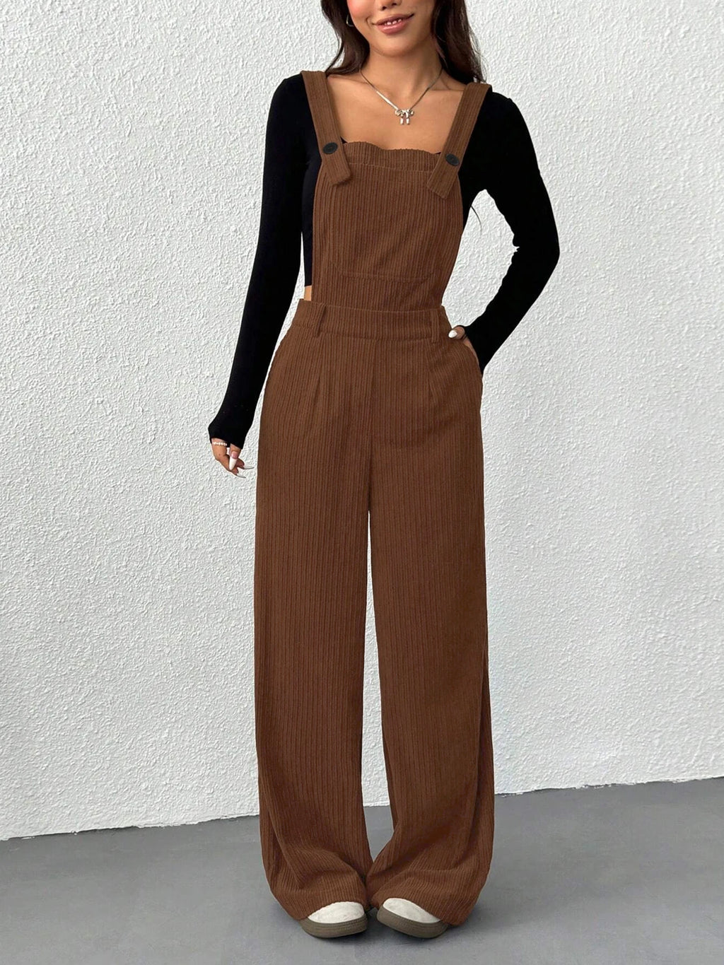 Corduroy Strap Wide Leg Jumpsuit