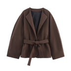 Belted Kimono-Style Zipper Coat Set