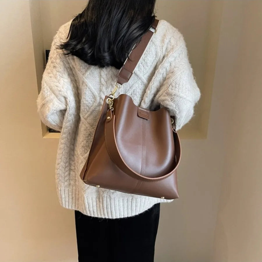 Textured Two-Strap Bucket Bag