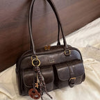 Coffee Brown Letter Crossbody Bag