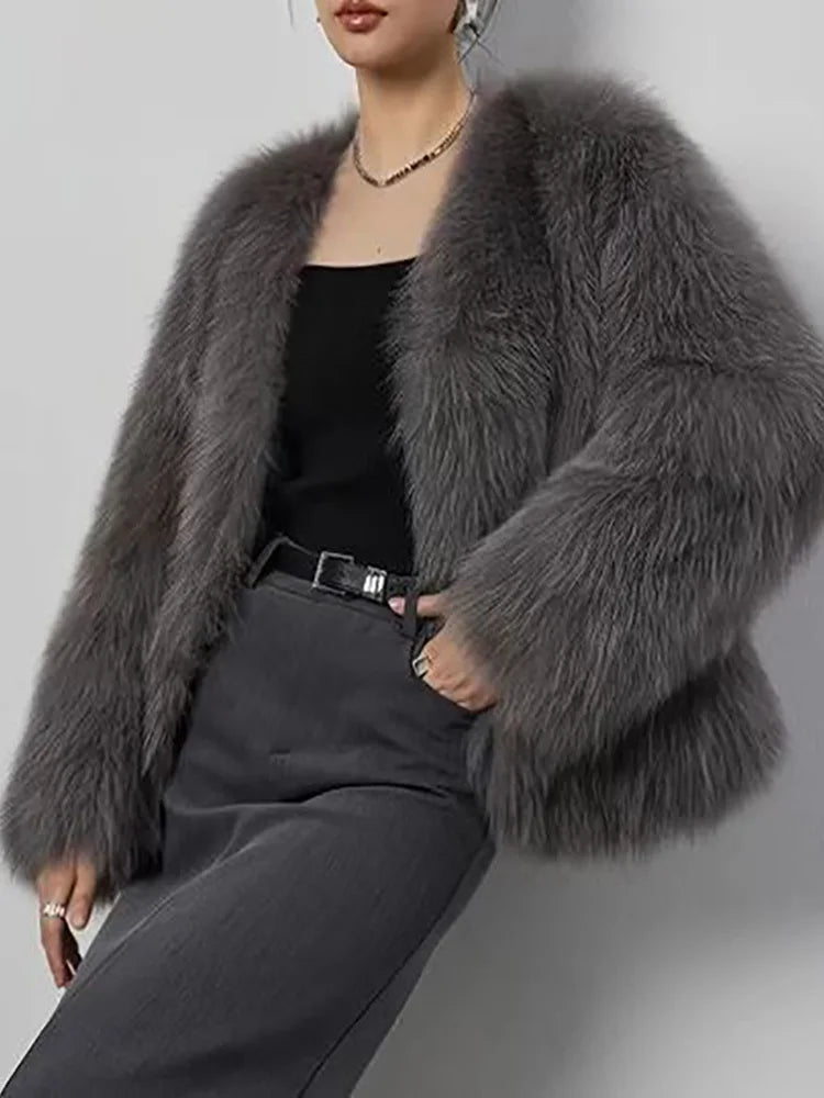 Retro Grey Faux Fur Cardigan Jacket