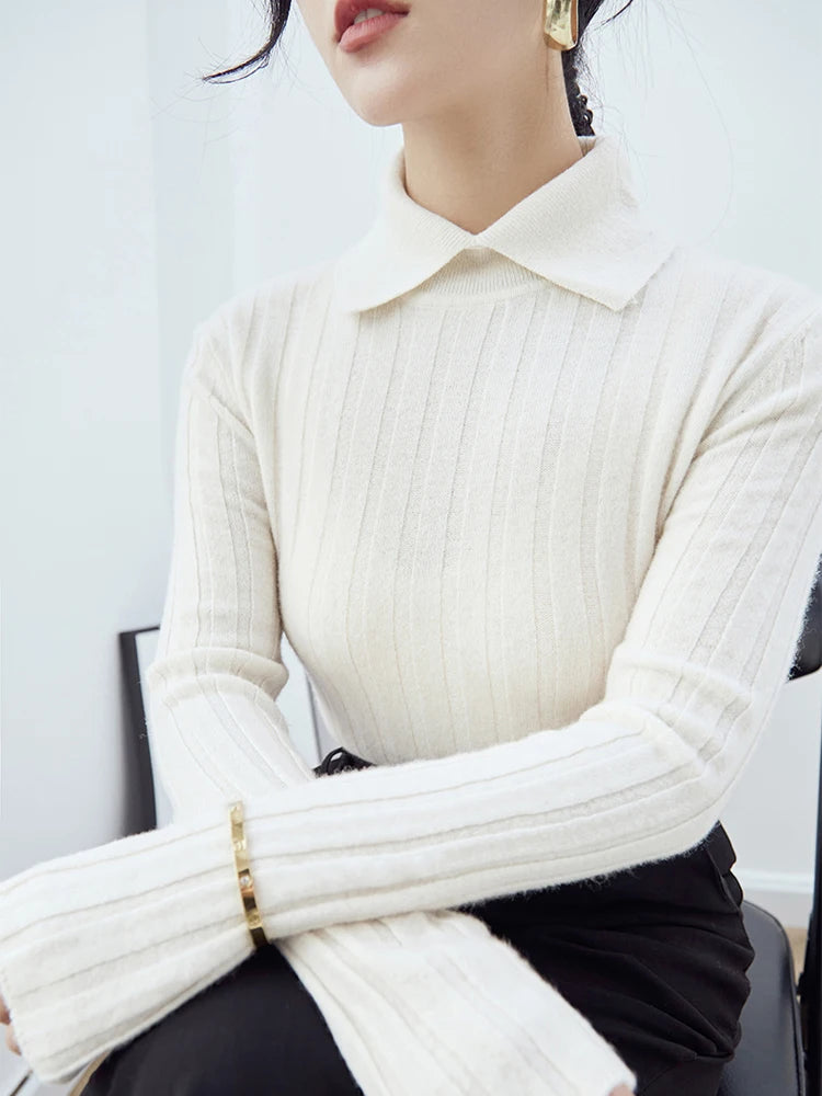 Women's Polo Collar Knitted Pullover Sweater