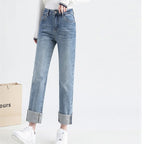 Light Blue Cuffed Straight Jeans