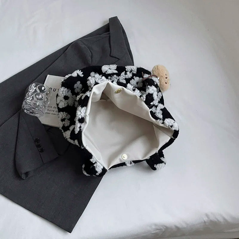 Floral Plush Velvet Tote Bag