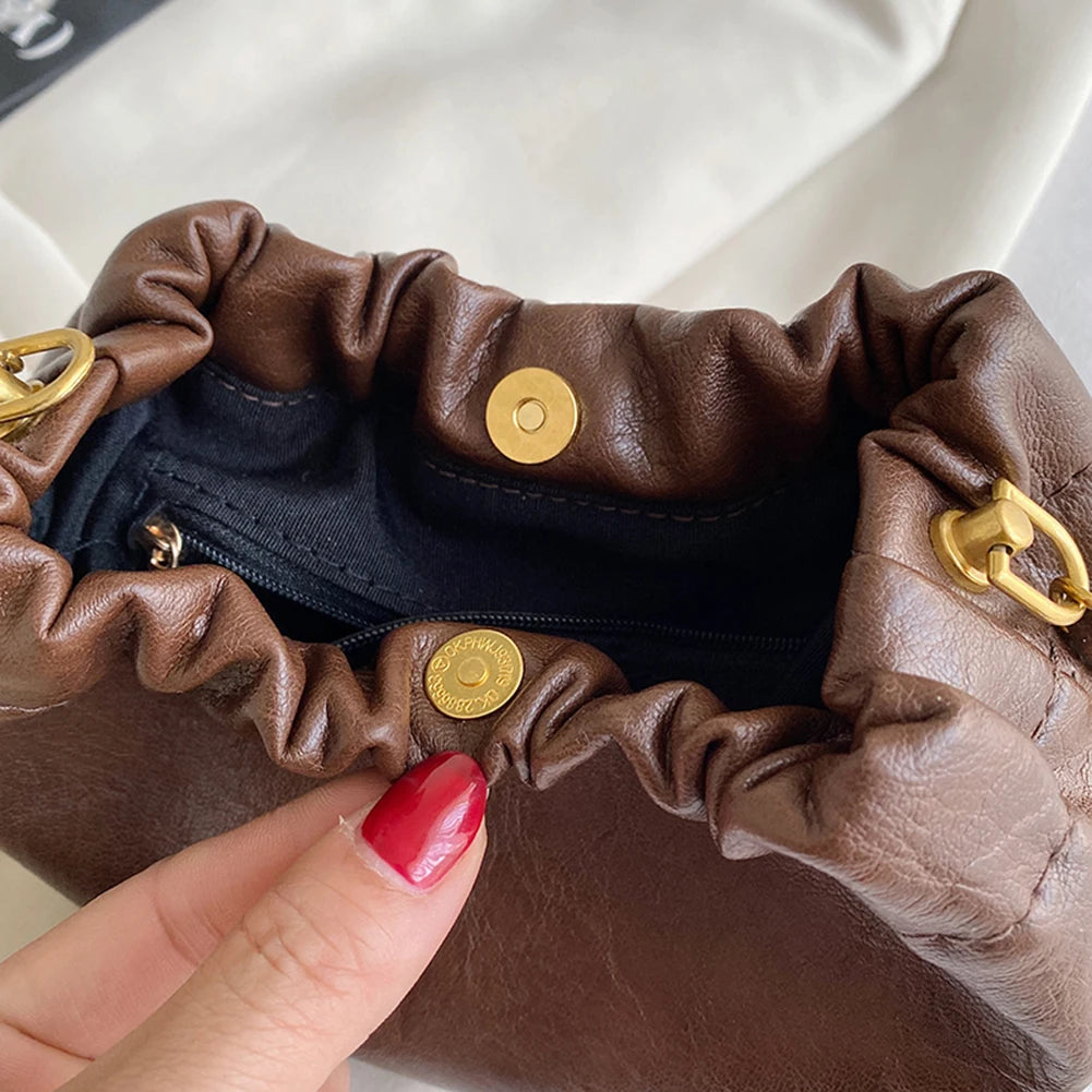 Pleated Chain-Strap Hobo Bag