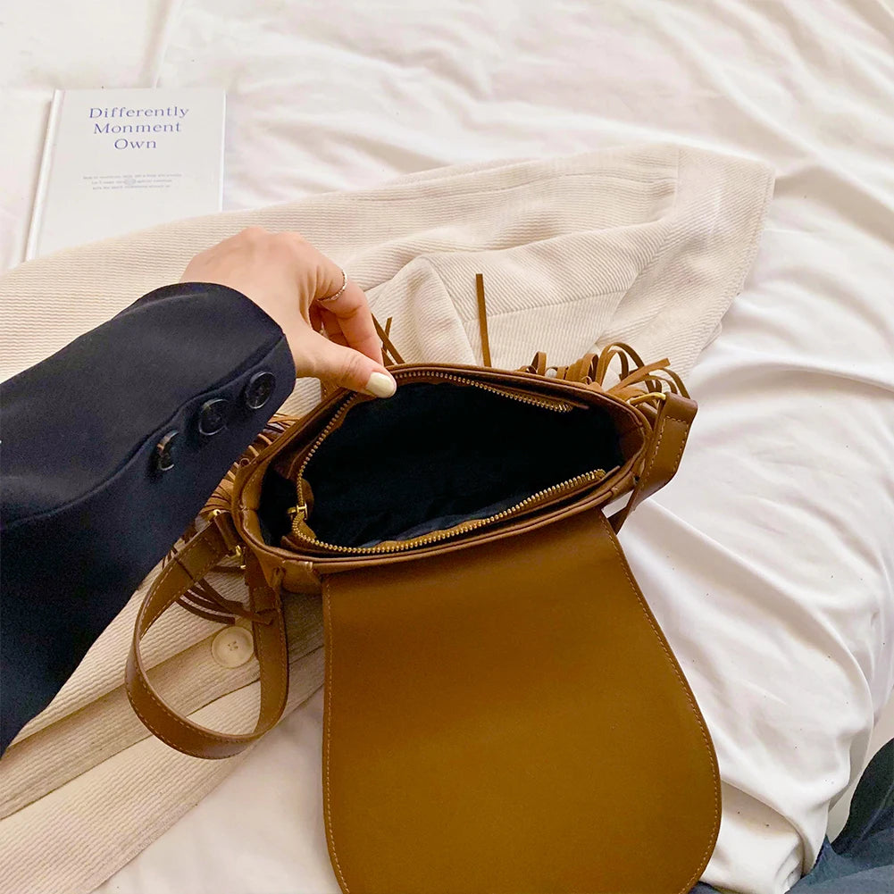 Suede Tassel Crossbody Box Bag