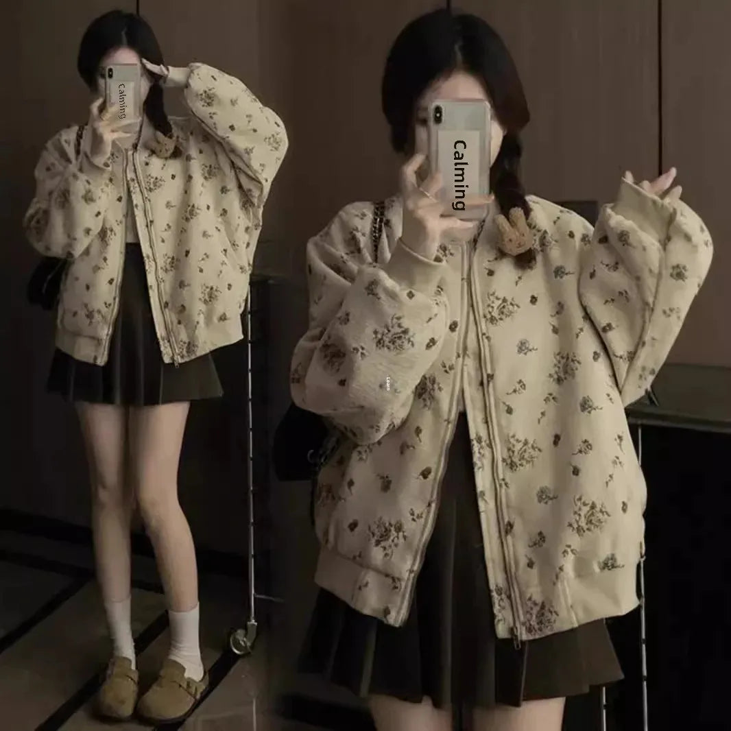 Velvet Jacquard Cropped Baseball Jacket