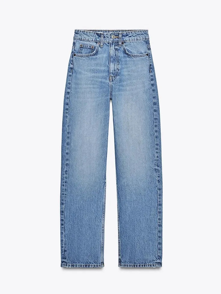 High Waist Zipper Wide Leg Jeans
