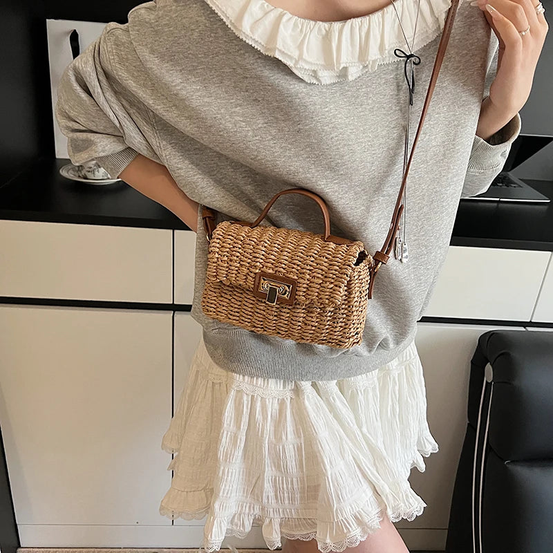 Woven Straw Flap Crossbody Bag