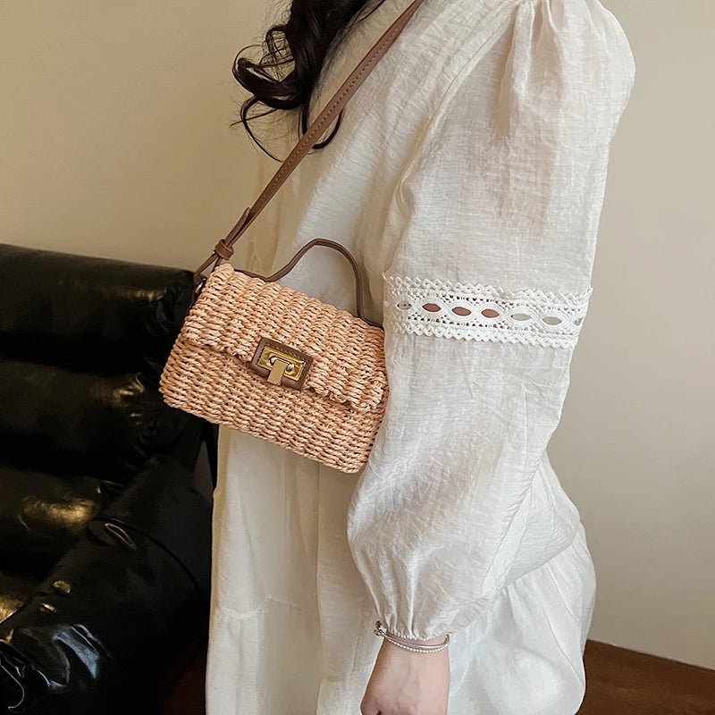 Woven Straw Flap Crossbody Bag