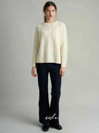 XIE 'Balance White' 00% Wool Knitted Sweater Women's Autumn Winter Thiened Tassel Knitwear Casual Straight Fit round Ne