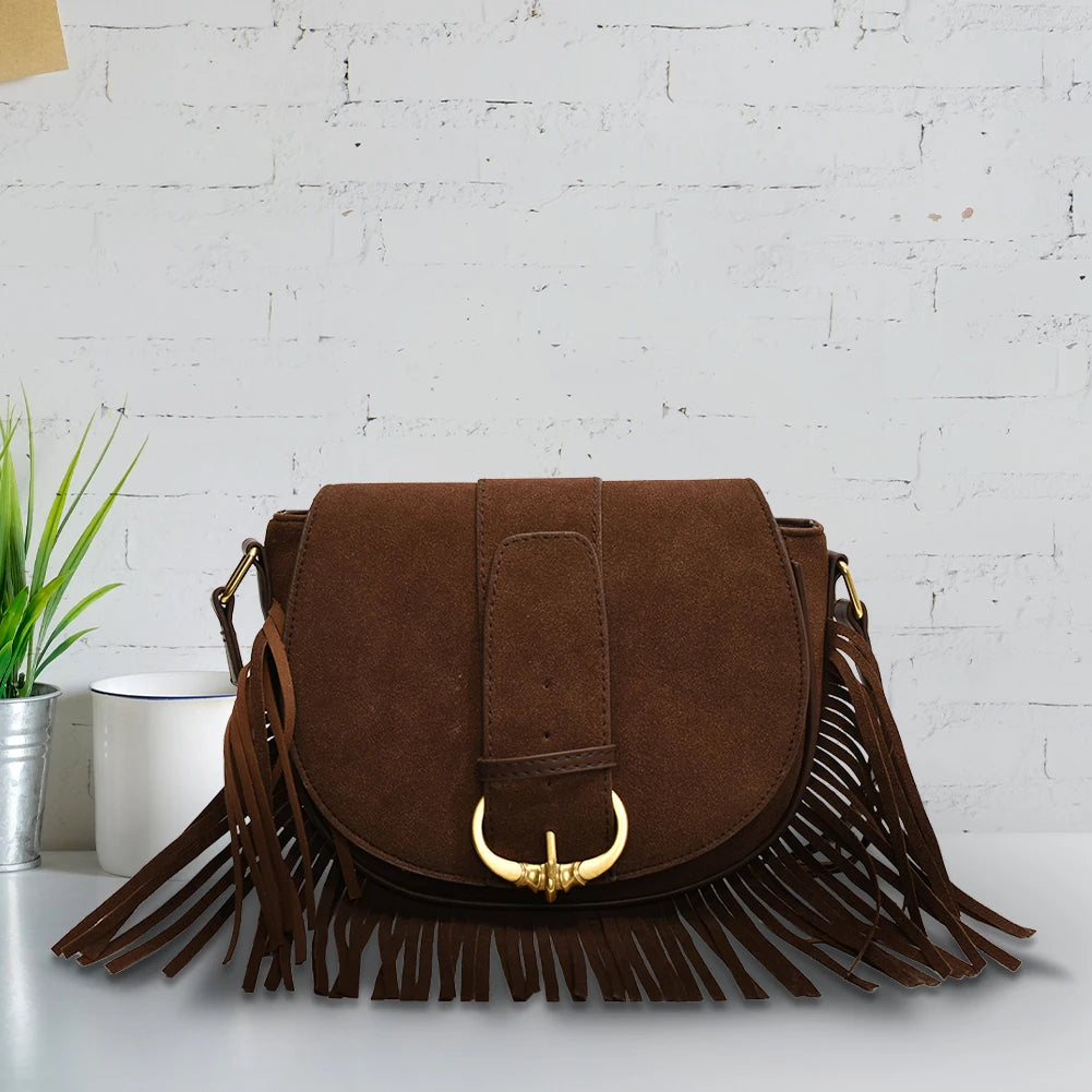 Suede Tassel Crossbody Box Bag