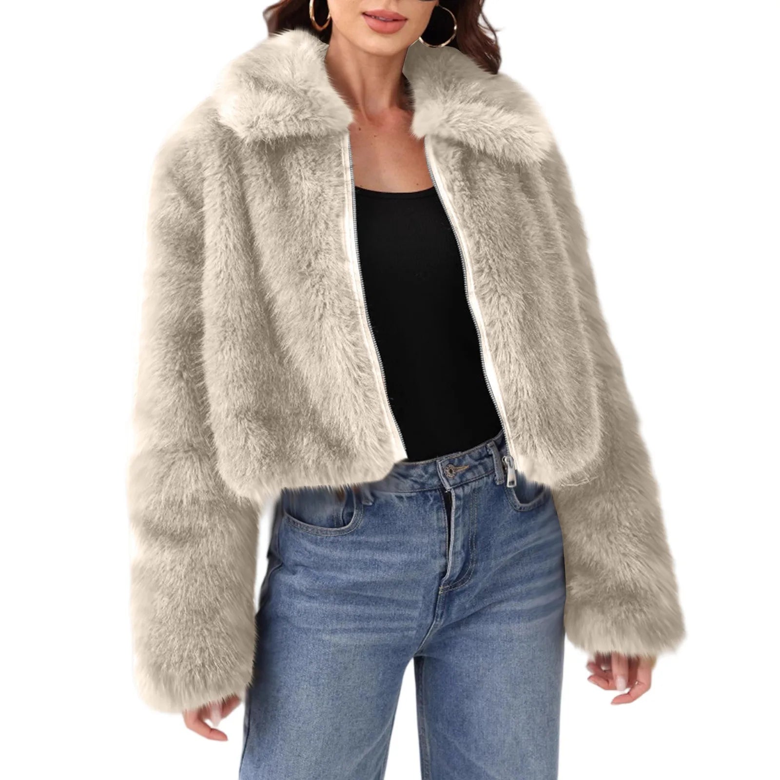 Faux Fur Turn-Down Collar Coat