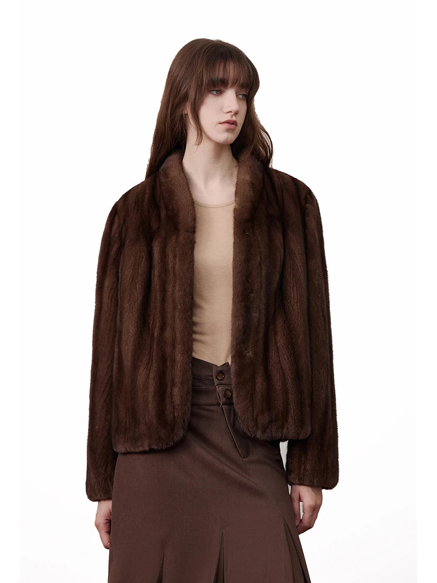Brown Faux Mink Fur Coat