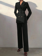 Belted Blazer Elastic Waist Set