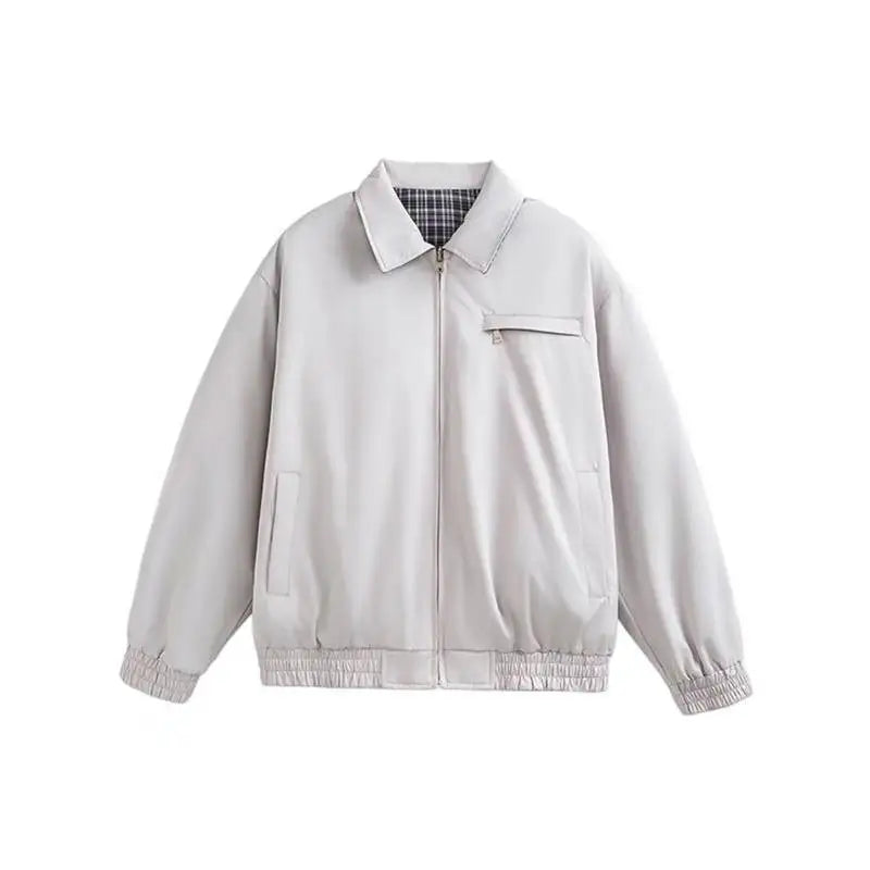 Double-Sided Plaid Stand Collar Jacket