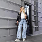 Butterfly Knot Print Straight Jeans