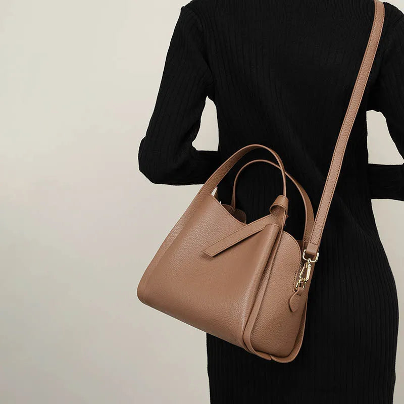 Soft Cowhide Leather Bucket Bag