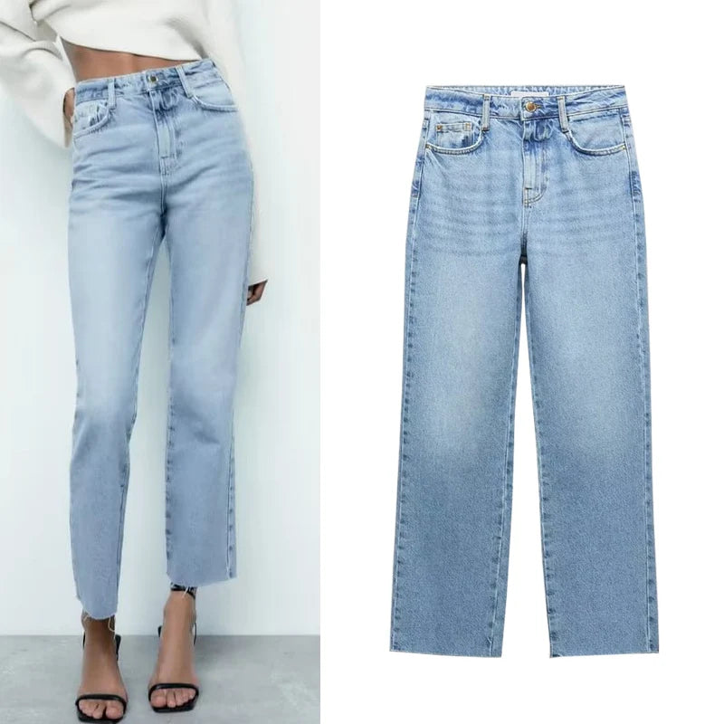 Light Wash Straight Leg Jeans