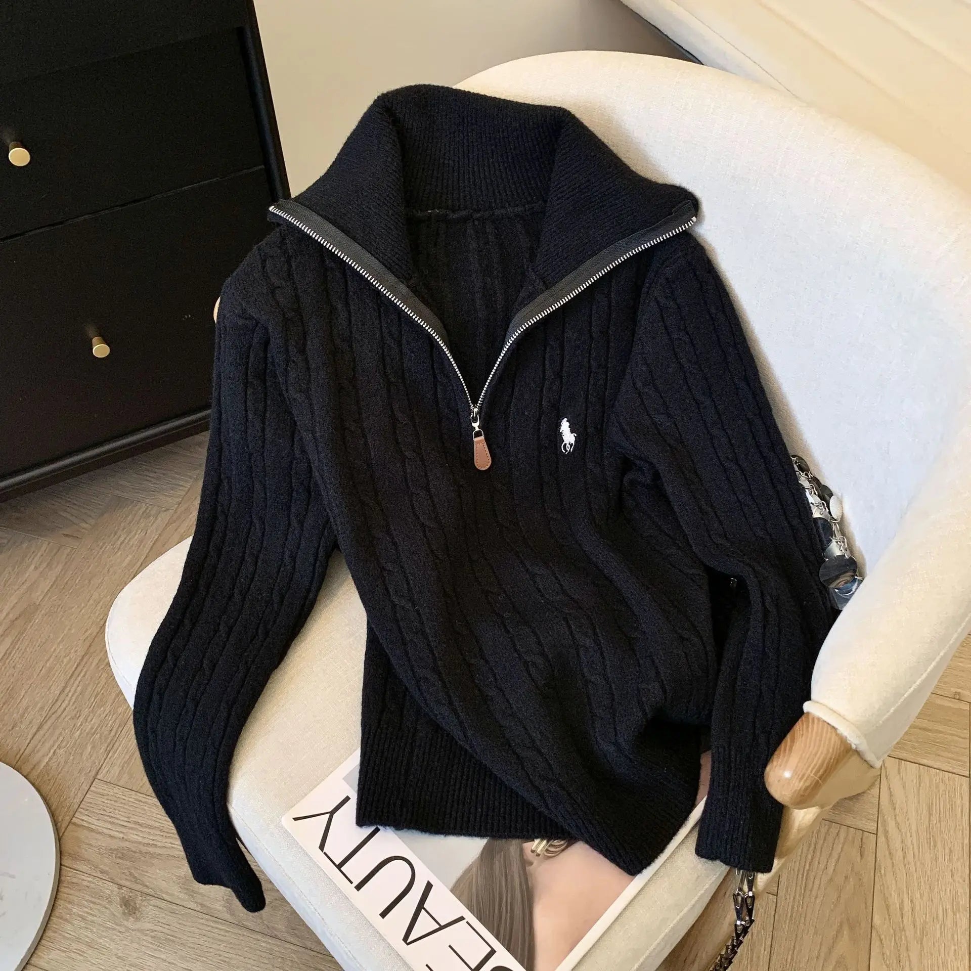 Women's Half-Zip Polo Neck Sweater