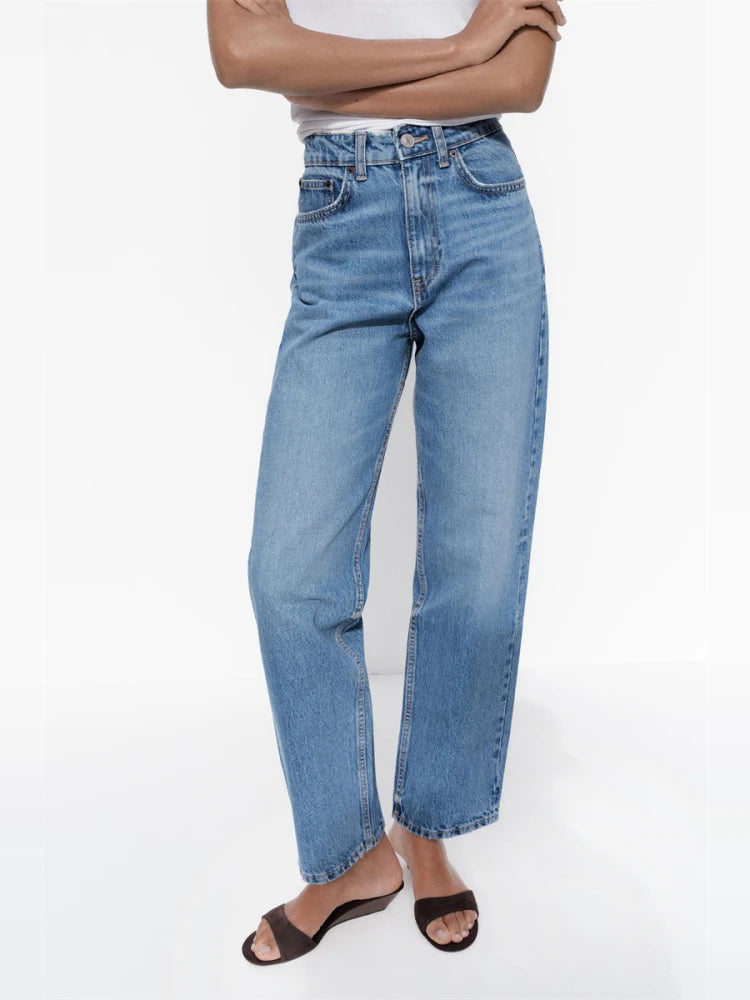 High Waist Zipper Wide Leg Jeans