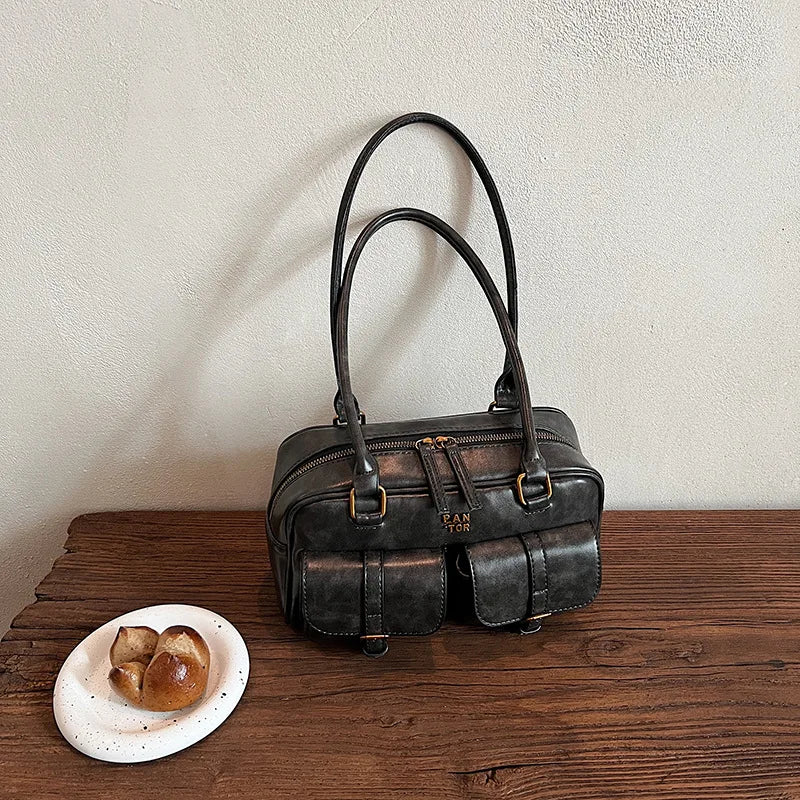 Coffee Brown Letter Crossbody Bag