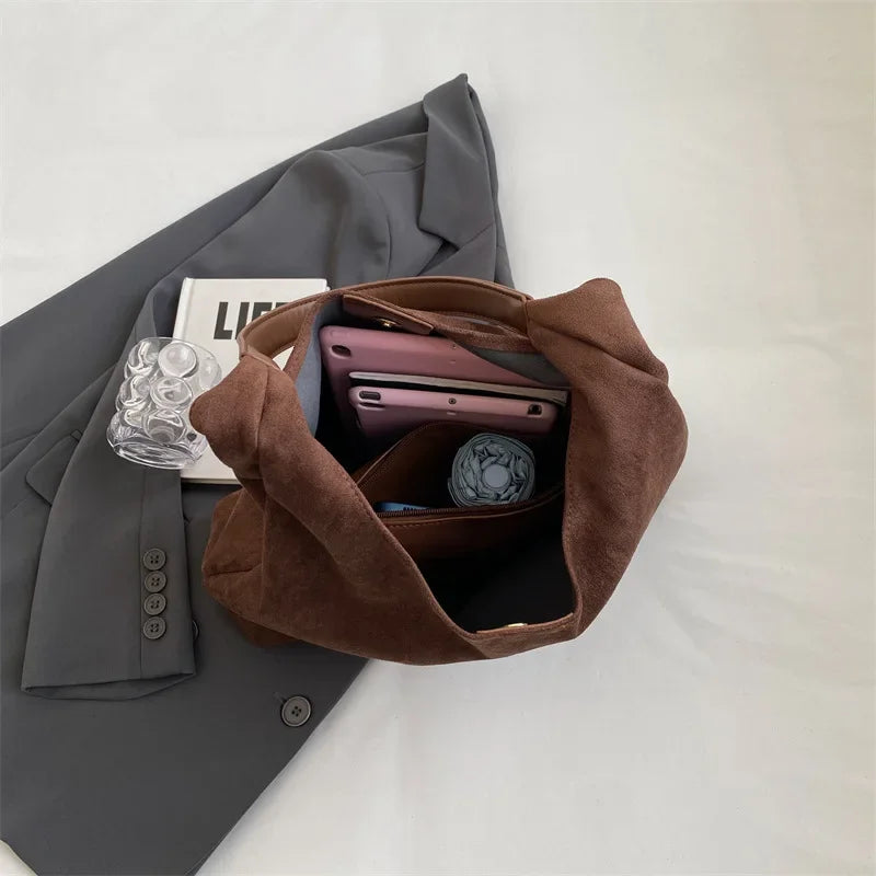 Structured Suede Commuter Shoulder Bag