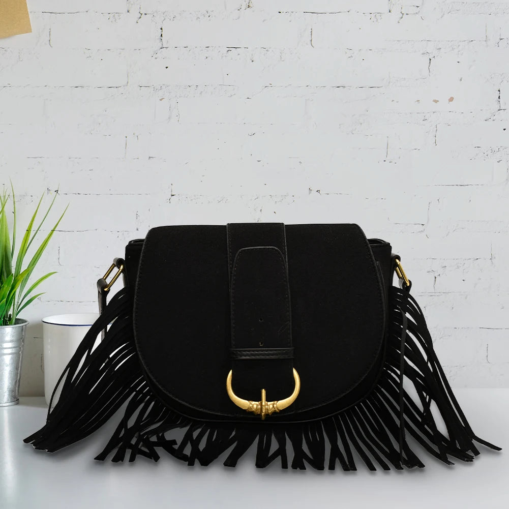Suede Tassel Crossbody Box Bag