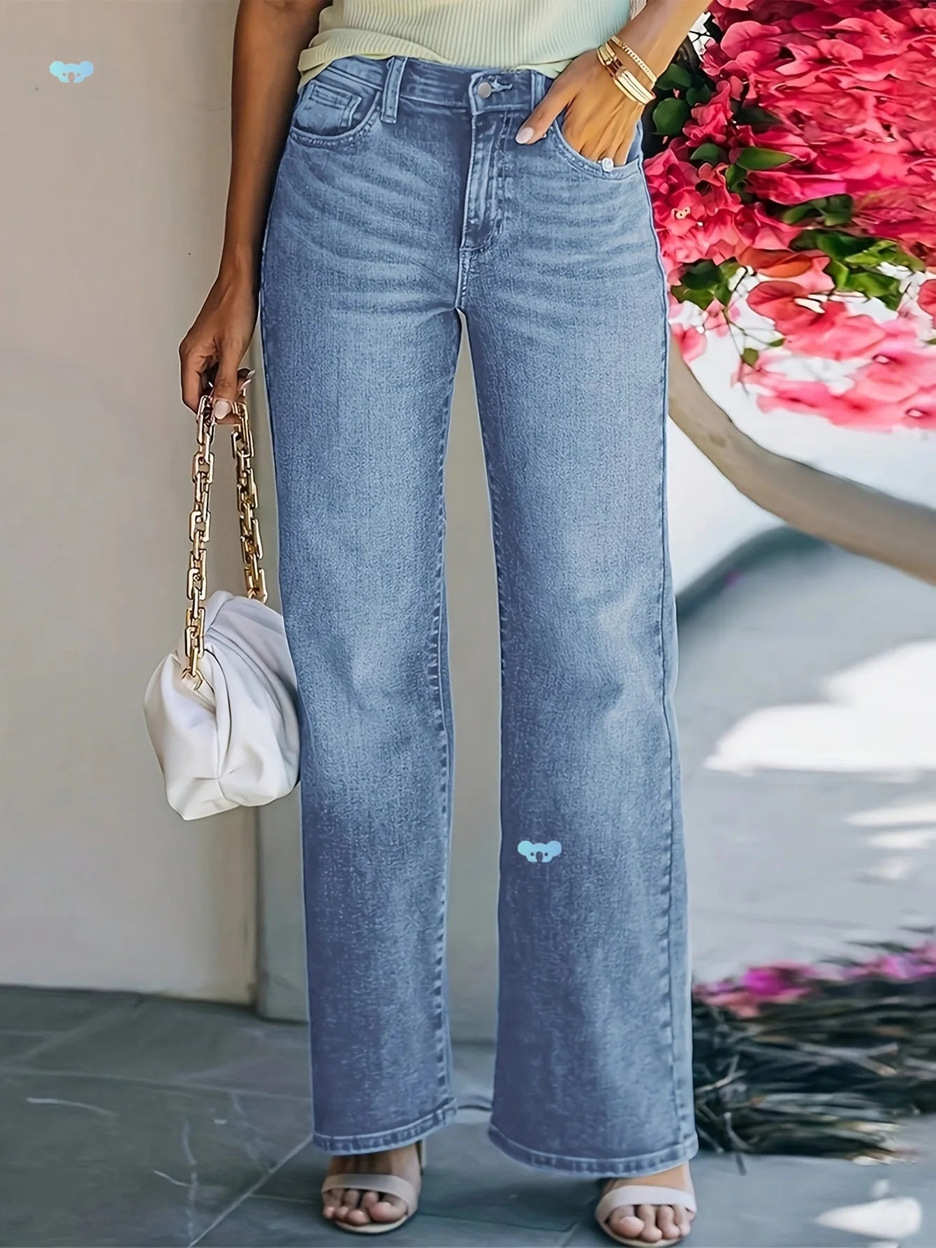 Elastic Waist Wide Leg Jeans