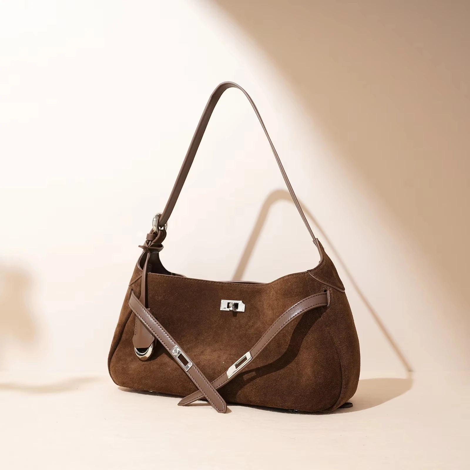Suede Half Moon Shoulder Bag
