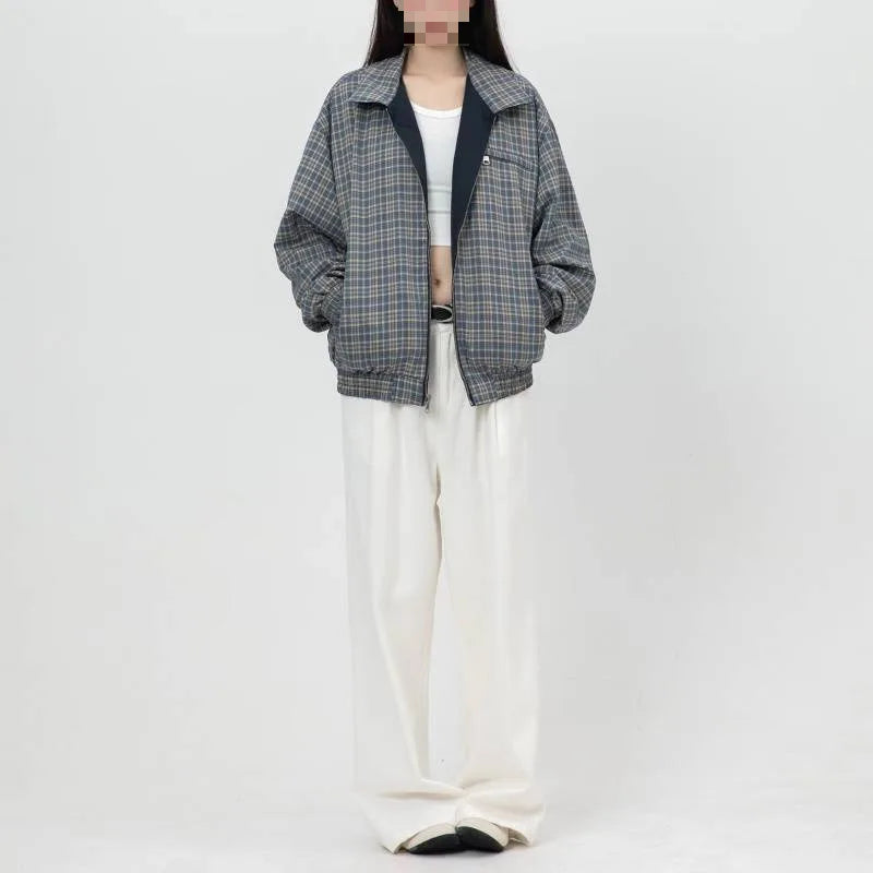 Double-Sided Plaid Stand Collar Jacket
