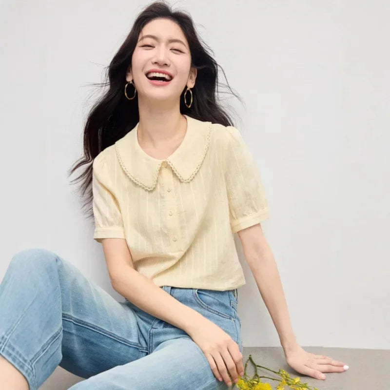 Cotton Bubble Sleeve Doll Shirt