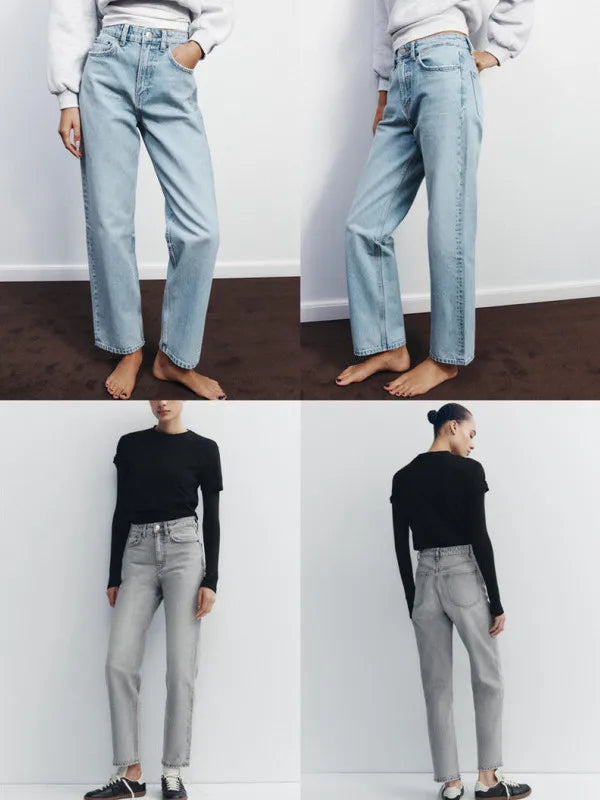 High Waist Zipper Wide Leg Jeans