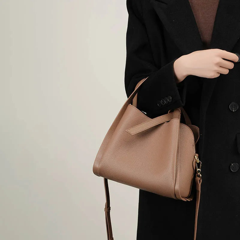 Soft Cowhide Leather Bucket Bag