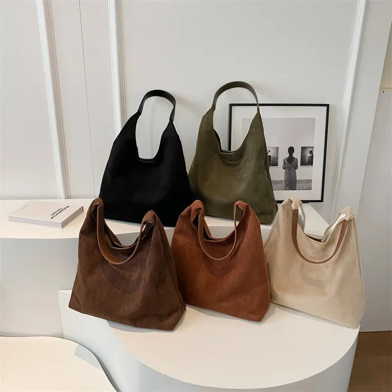 Structured Suede Commuter Shoulder Bag