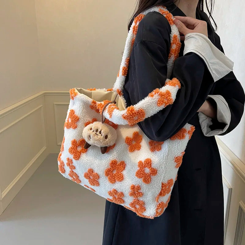 Floral Plush Velvet Tote Bag