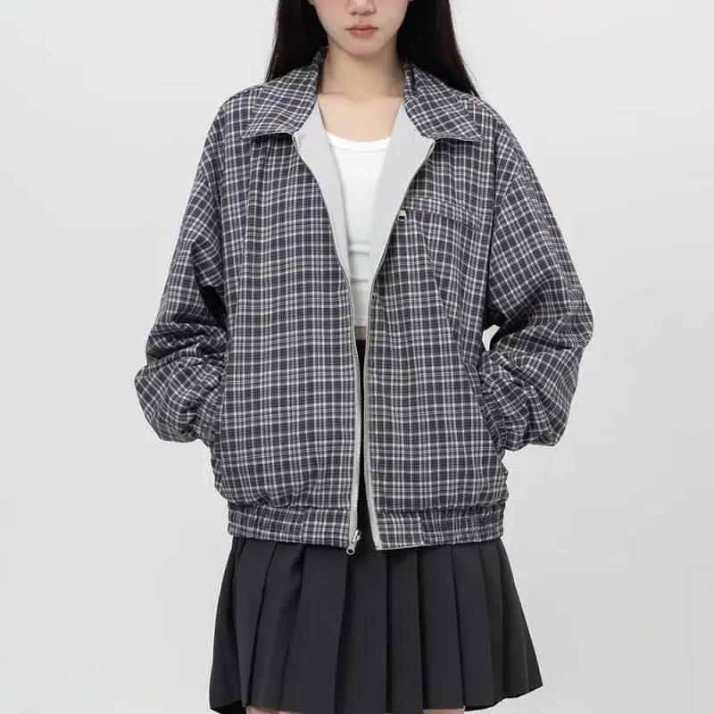 Double-Sided Plaid Stand Collar Jacket
