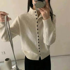 Women's Heavy Knit Stand Collar Cardigan