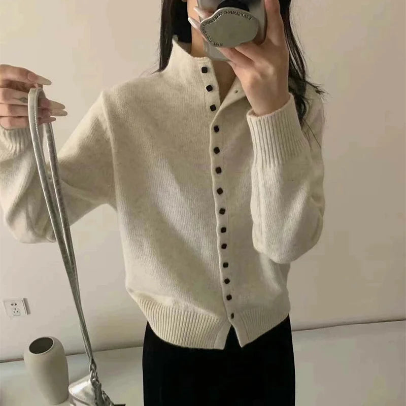 Women's Heavy Knit Stand Collar Cardigan