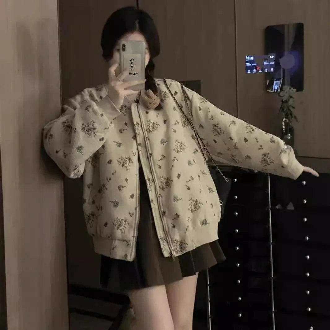 Velvet Jacquard Cropped Baseball Jacket