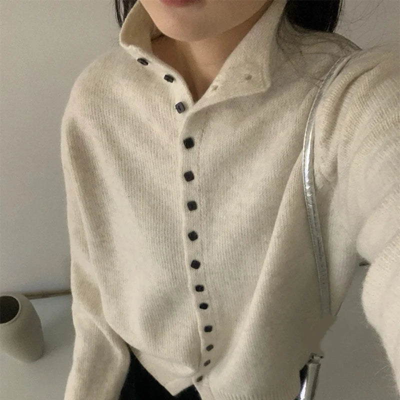 Women's Heavy Knit Stand Collar Cardigan