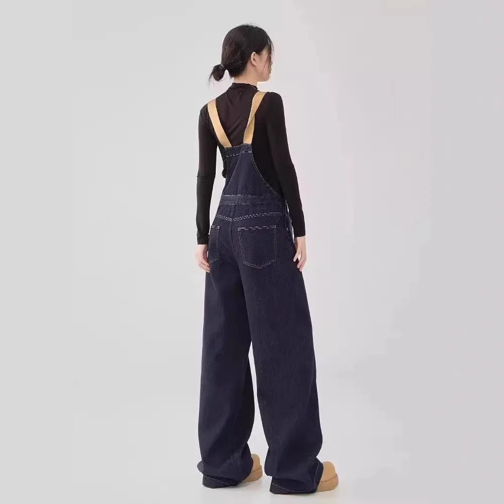 Retro Denim Floor-Length Overalls