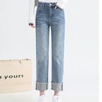 Light Blue Cuffed Straight Jeans