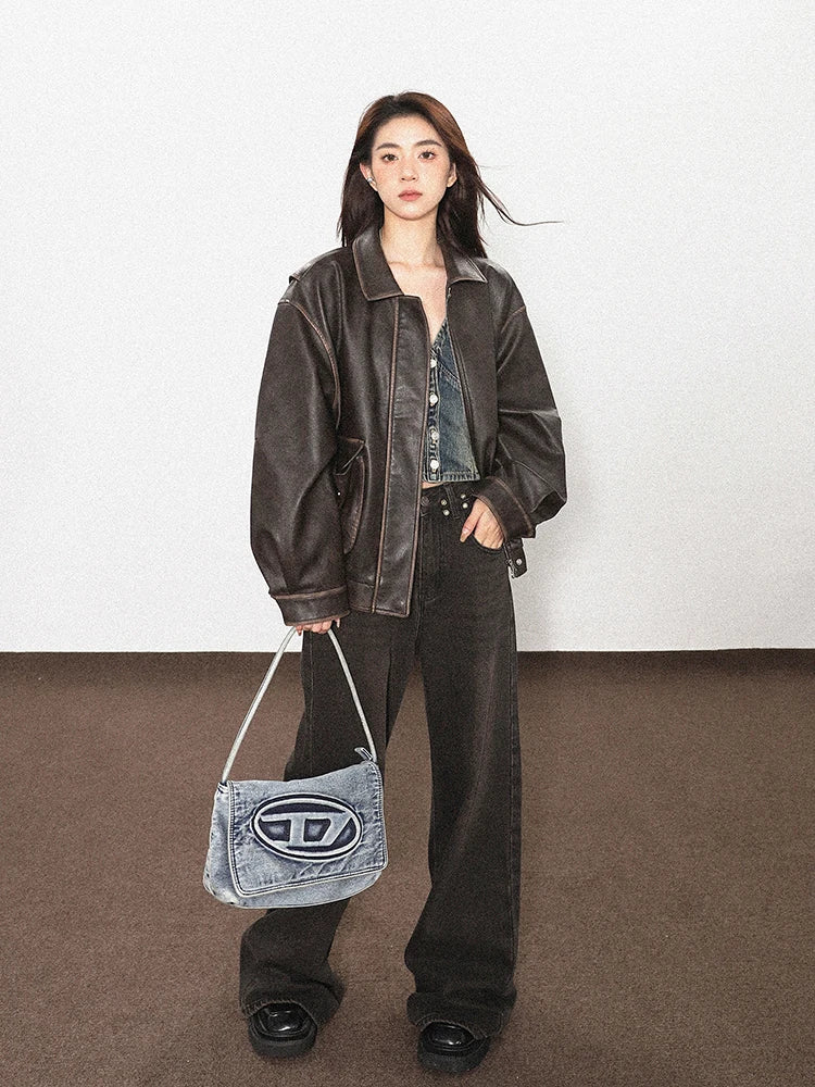 Vintage Distressed Brown Leather Jacket